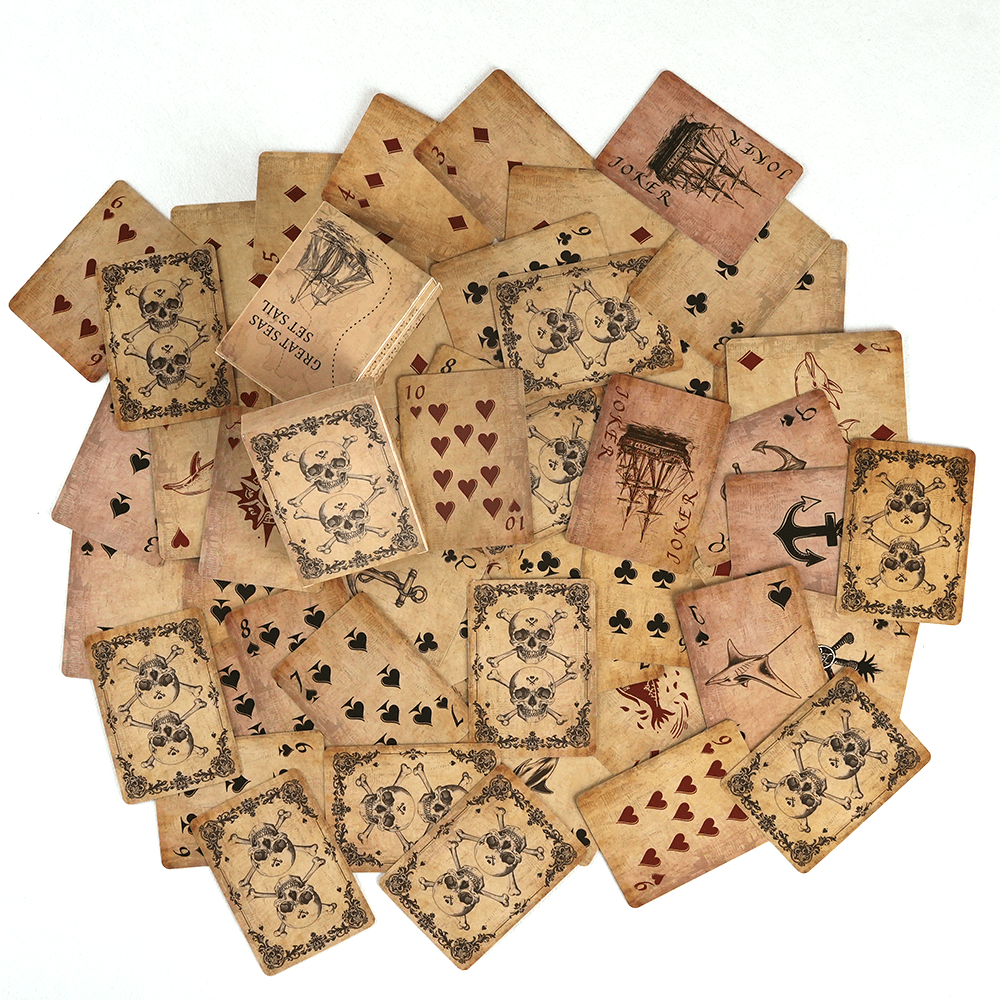 Jeu de 54 cartes à jouer vintage, design squelette et bateau pirate, cartes de poker pour jeux de société en famille, soirées jeux – Cadeau unique de jeu de cartes style rétro