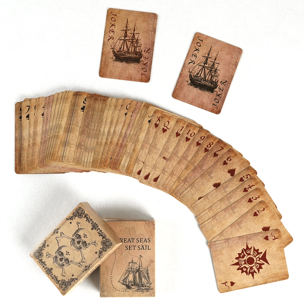 Jeu de 54 cartes à jouer vintage, design squelette et bateau pirate, cartes de poker pour jeux de société en famille, soirées jeux – Cadeau unique de jeu de cartes style rétro