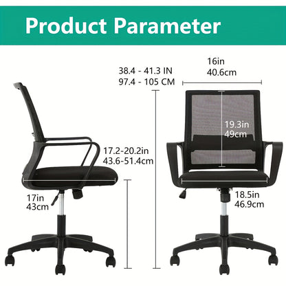 Chaise de bureau ergonomique à dossier moyen en filet, pivotante à 360°, base à 5 roulettes, support lombaire, chaise d'ordinateur pour bureau à domicile - Capacité de 250 lb, disponible en noir, gris, bleu, blanc et rose