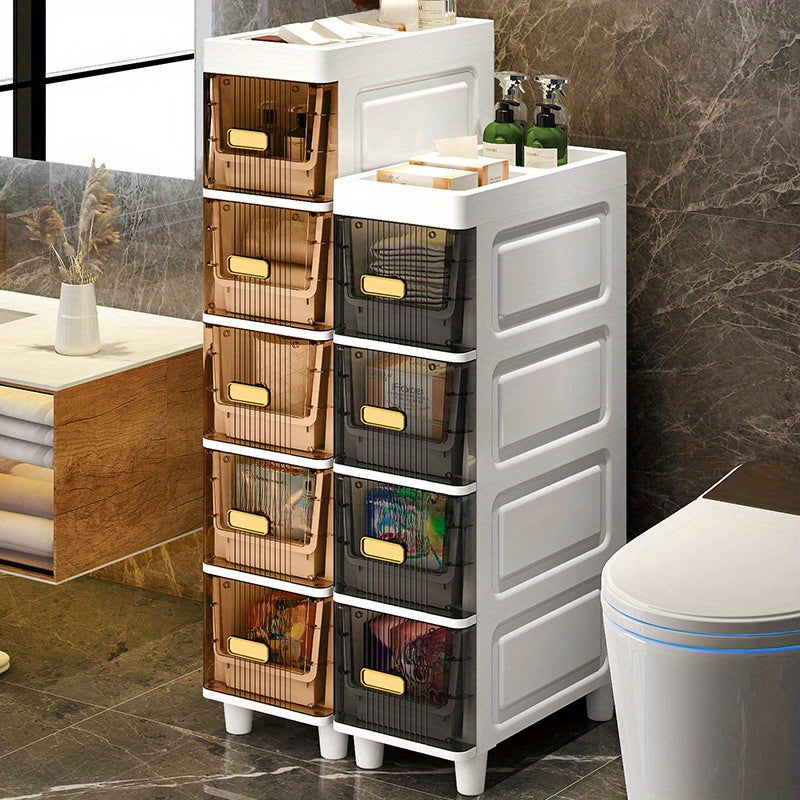 Meuble de rangement fin à roulettes avec tiroirs, organisateur en PP imperméable à 3, 4, 5 ou 6 niveaux pour salle de bain, cuisine, chambre, petits espaces – Tour de rangement étroite