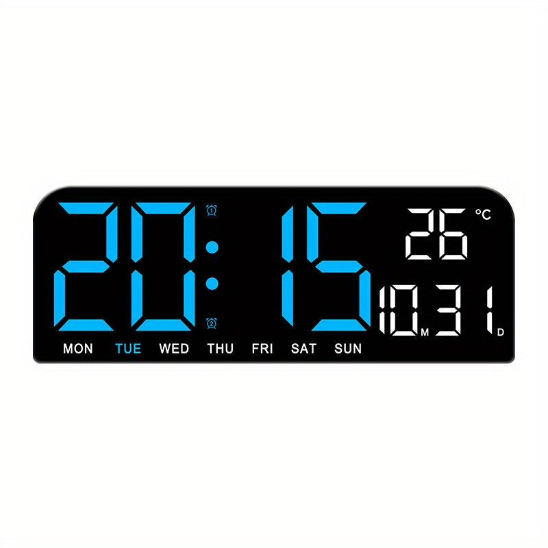 Réveil LED à grand écran avec télécommande à atténuation automatique – Horloge numérique de 15 pouces affichant l'heure, la date, le jour de la semaine, la température et l'humidité – Horloge de chevet pour seniors, salon, bureau