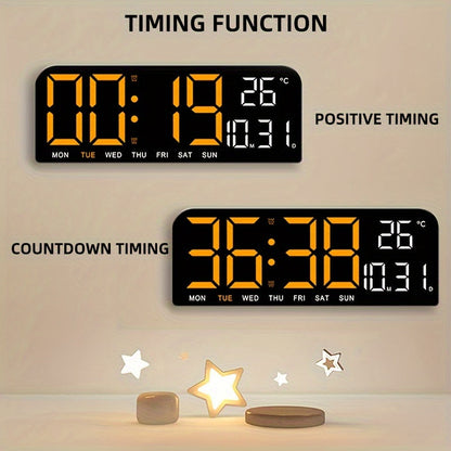 Réveil LED à grand écran avec télécommande à atténuation automatique – Horloge numérique de 15 pouces affichant l'heure, la date, le jour de la semaine, la température et l'humidité – Horloge de chevet pour seniors, salon, bureau