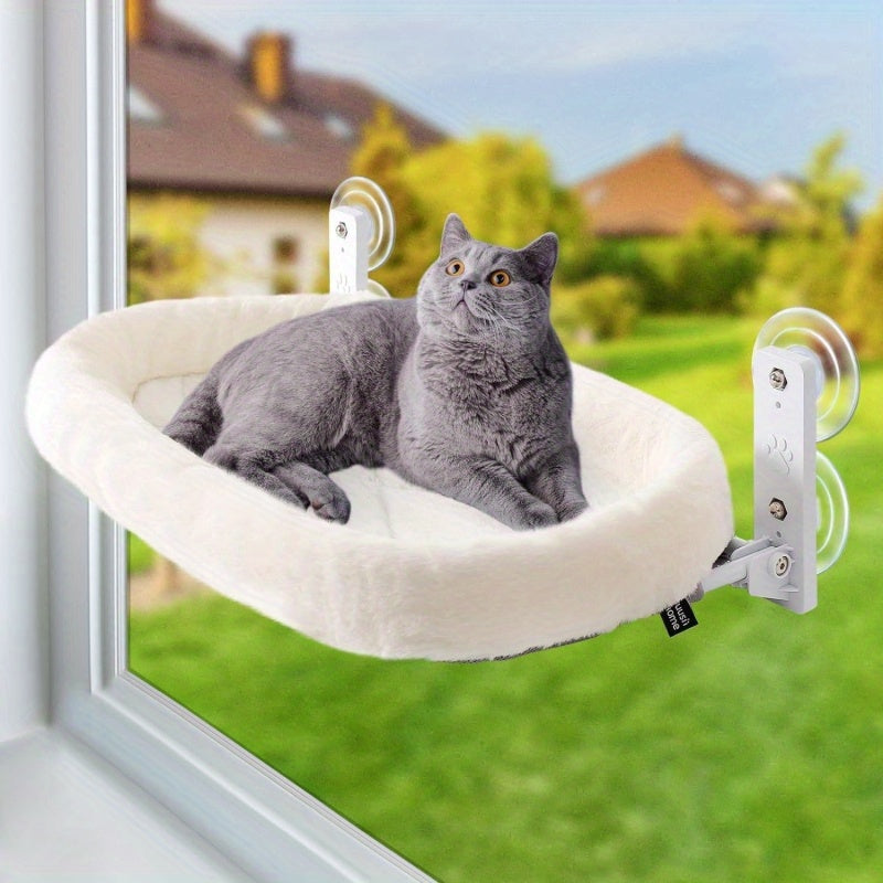 Grand perchoir de fenêtre pour chat avec hamac rembourré – Structure en acier supportant 18 kg, 4 ventouses puissantes, siège de bronzage pour chat d'intérieur de 63 x 39 cm, installation facile sans perçage