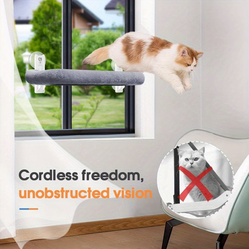 Grand perchoir de fenêtre pour chat avec hamac rembourré – Structure en acier supportant 18 kg, 4 ventouses puissantes, siège de bronzage pour chat d'intérieur de 63 x 39 cm, installation facile sans perçage