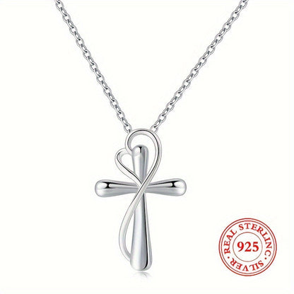 Collier avec pendentif croix de l'amour en argent sterling 925 pour femme – Finition or blanc, bijou religieux significatif, cadeau pour maman, âme sœur, petite amie, épouse – Anniversaire, Noël et Saint-Valentin