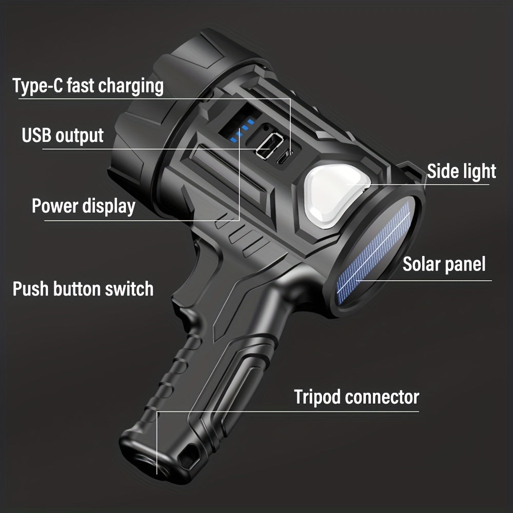 Projecteur LED rechargeable 2000 lumens – 6 modes et 3 filtres colorés, lampe torche portative de 200 m de portée avec câble USB pour bateau, chasse, camping, randonnée, urgence et éclairage domestique