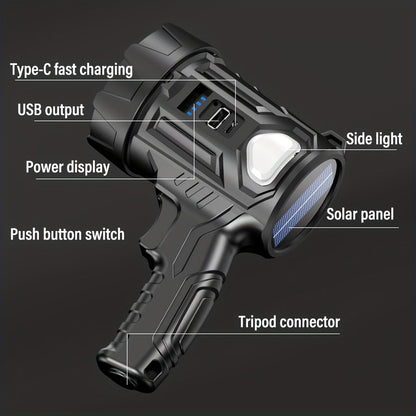 Projecteur LED rechargeable 2000 lumens – 6 modes et 3 filtres colorés, lampe torche portative de 200 m de portée avec câble USB pour bateau, chasse, camping, randonnée, urgence et éclairage domestique
