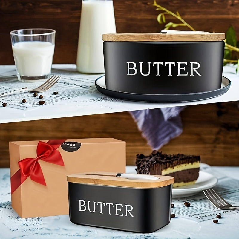 Beurrier de luxe en céramique avec couvercle et couteau à beurre – Conservation hermétique pour comptoir, design facile à nettoyer, accessoire de cuisine élégant et cadeau de crémaillère idéal pour les amateurs de beurre