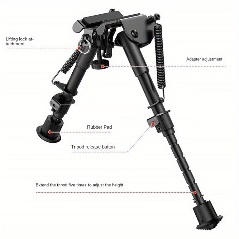 Bipied de tir réglable 6-9 pouces, 5 hauteurs, adaptateur à démontage rapide, pliable, rétractable, alliage d'aluminium léger, montage M-LOK, pieds en caoutchouc pour la chasse, le tir et les sports de plein air