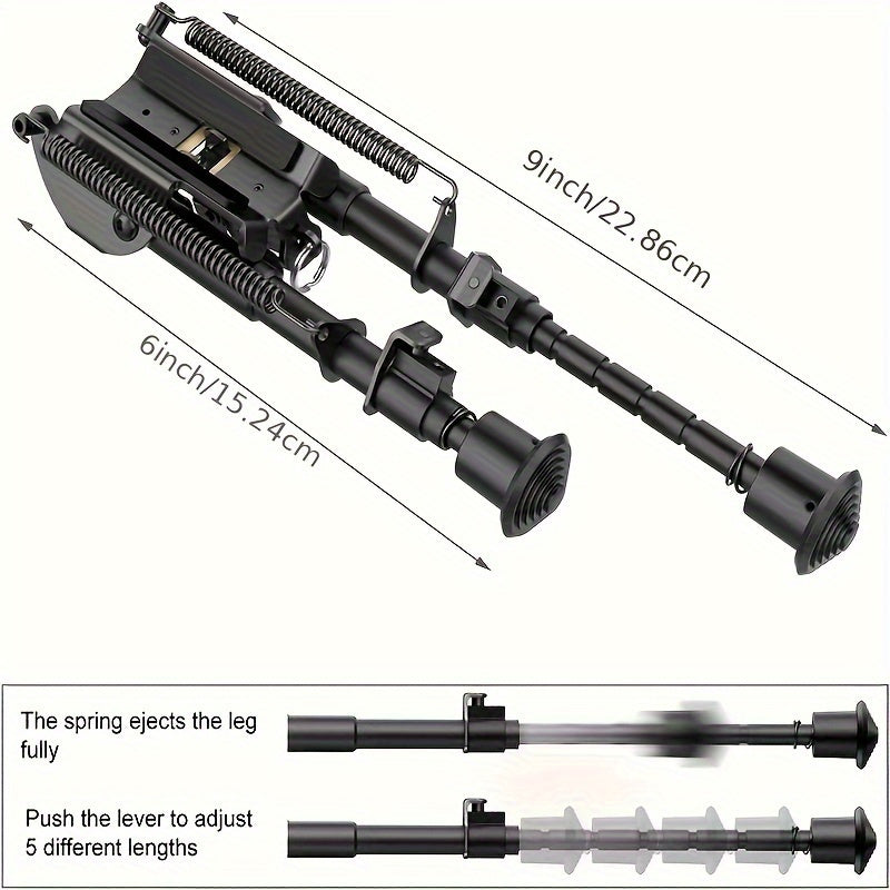 Bipied de tir réglable 6-9 pouces, 5 hauteurs, adaptateur à démontage rapide, pliable, rétractable, alliage d'aluminium léger, montage M-LOK, pieds en caoutchouc pour la chasse, le tir et les sports de plein air