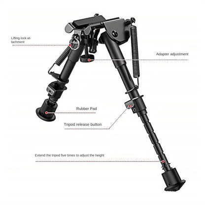 Bipied de tir réglable 6-9 pouces, 5 hauteurs, adaptateur à démontage rapide, pliable, rétractable, alliage d'aluminium léger, montage M-LOK, pieds en caoutchouc pour la chasse, le tir et les sports de plein air