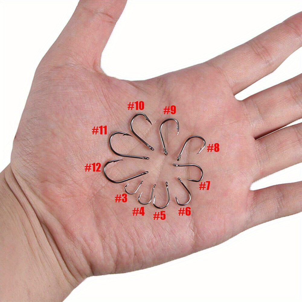 1000 hameçons assortis, tailles n°3 à n°12, en acier au carbone, pointus et ardillonnés, avec boîte de rangement portable, équipement de pêche en eau douce et en mer pour bar, truite et carpe – Noir et argent
