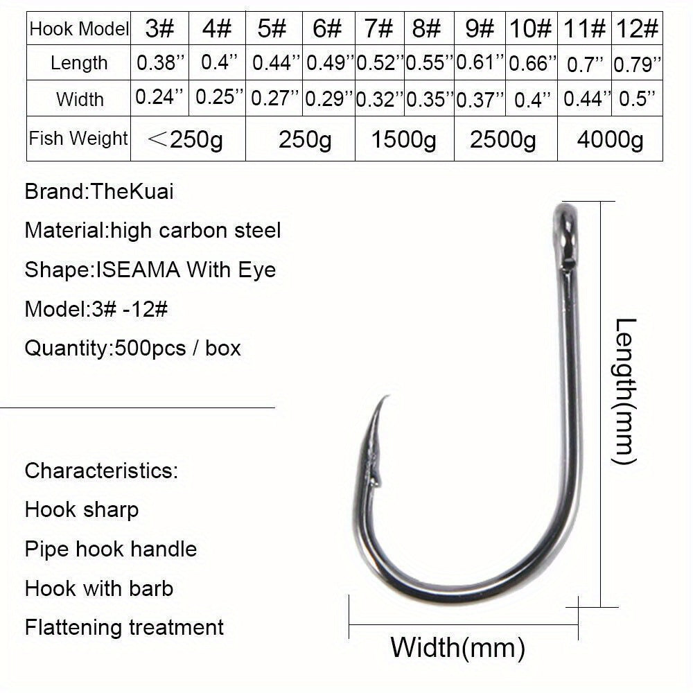 1000 hameçons assortis, tailles n°3 à n°12, en acier au carbone, pointus et ardillonnés, avec boîte de rangement portable, équipement de pêche en eau douce et en mer pour bar, truite et carpe – Noir et argent