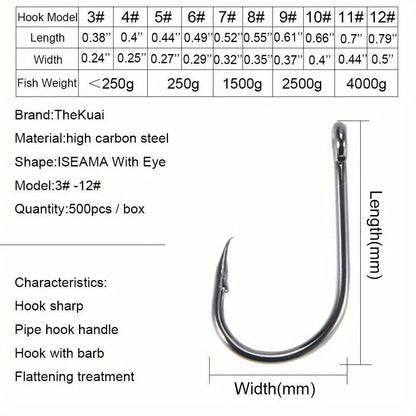 1000 hameçons assortis, tailles n°3 à n°12, en acier au carbone, pointus et ardillonnés, avec boîte de rangement portable, équipement de pêche en eau douce et en mer pour bar, truite et carpe – Noir et argent