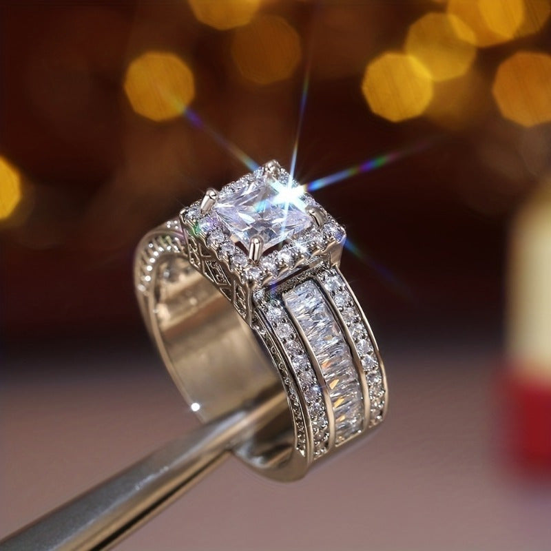 Bague de fiançailles pour femme en argent sterling 925 avec oxyde de zirconium carré – Bague de mariage solitaire classique à 4 griffes, bijou de mariage pour elle