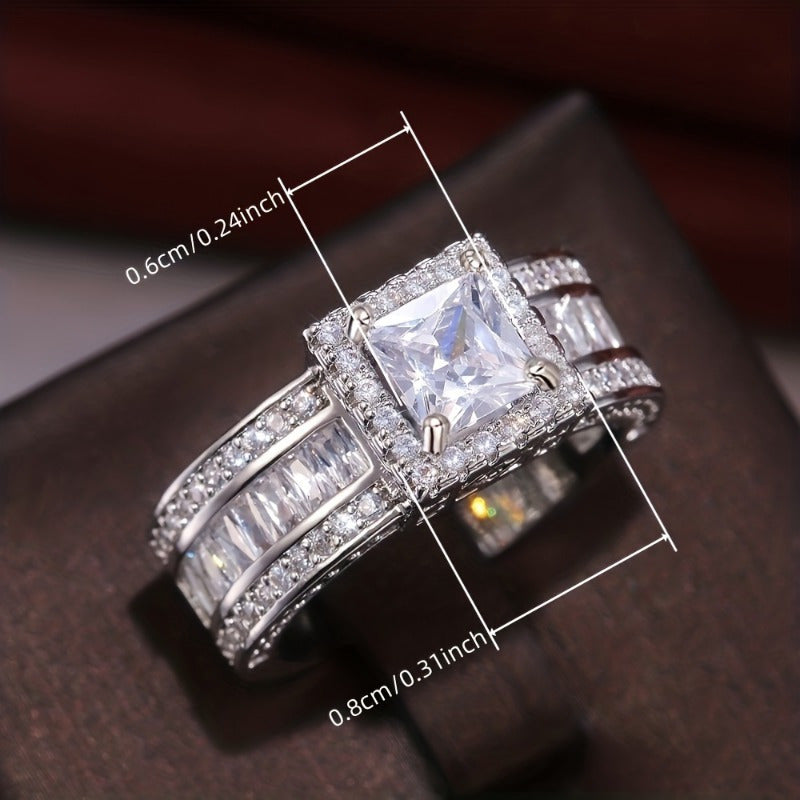 Bague de fiançailles pour femme en argent sterling 925 avec oxyde de zirconium carré – Bague de mariage solitaire classique à 4 griffes, bijou de mariage pour elle