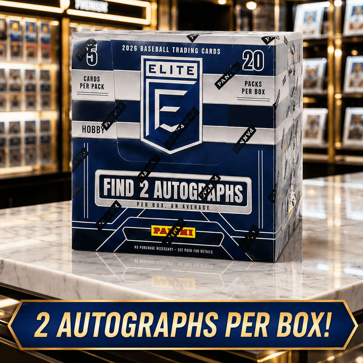 Boîte Hobby Panini Donruss Elite Baseball 2026 – 20 paquets, 2 autographes par boîte, chasse aux Kaboom, cartes memorabilia, légendes et espoirs – Ensemble de collection de cartes de baseball scellé premium