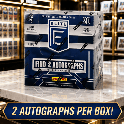 Boîte Hobby Panini Donruss Elite Baseball 2026 – 20 paquets, 2 autographes par boîte, chasse aux Kaboom, cartes memorabilia, légendes et espoirs – Ensemble de collection de cartes de baseball scellé premium