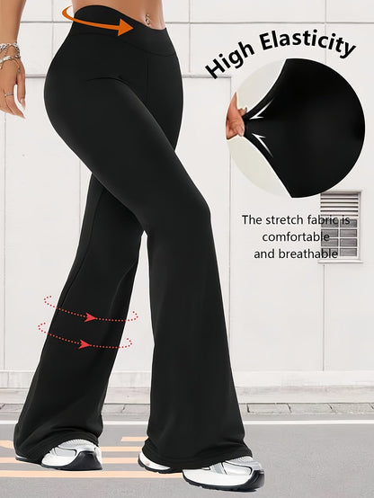 Ensemble 4 pièces pour femme : pantalon taille haute à jambes évasées – Tenue décontractée printemps-été avec fente avant, vêtement d'intérieur flatteur, noir et couleurs assorties, tailles S à XXL