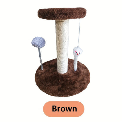 Arbre à chat avec griffoir, souris suspendue et balle sur ressort, tour d'activité pour chatons et jeunes chats, blanc, gris, marron