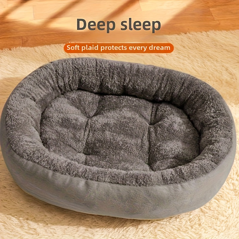 Panier ovale pour chats et chiens de petite à moyenne taille – Couchage douillet, doux et chaud en polyester texturé, coussin de sommeil confortable pour intérieur, adapté aux chatons, chiots, chihuahuas, teckels et shih tzus