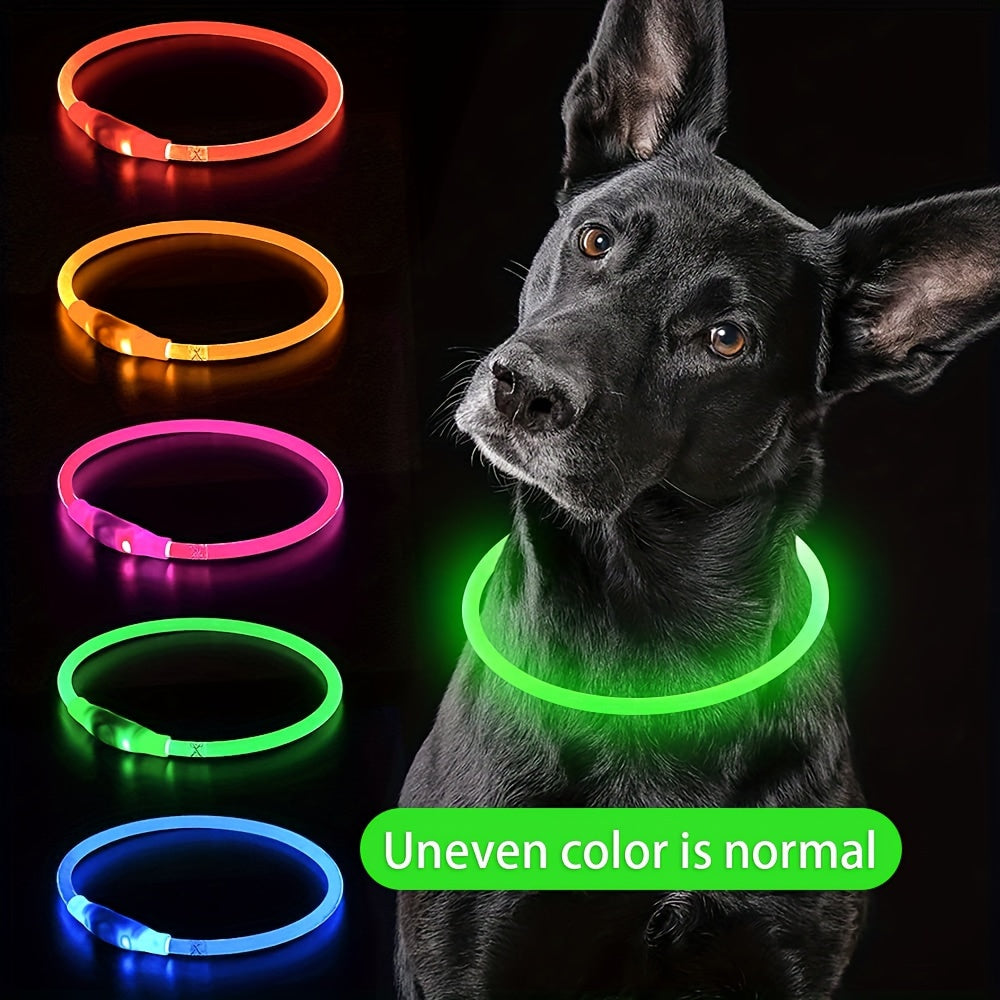 Collier pour chien à LED rechargeable par USB, collier lumineux pour la sécurité nocturne, adapté aux chiens de petite, moyenne et grande taille – Collier pour animal de compagnie étanche en PVC, phosphorescent avec chargement USB