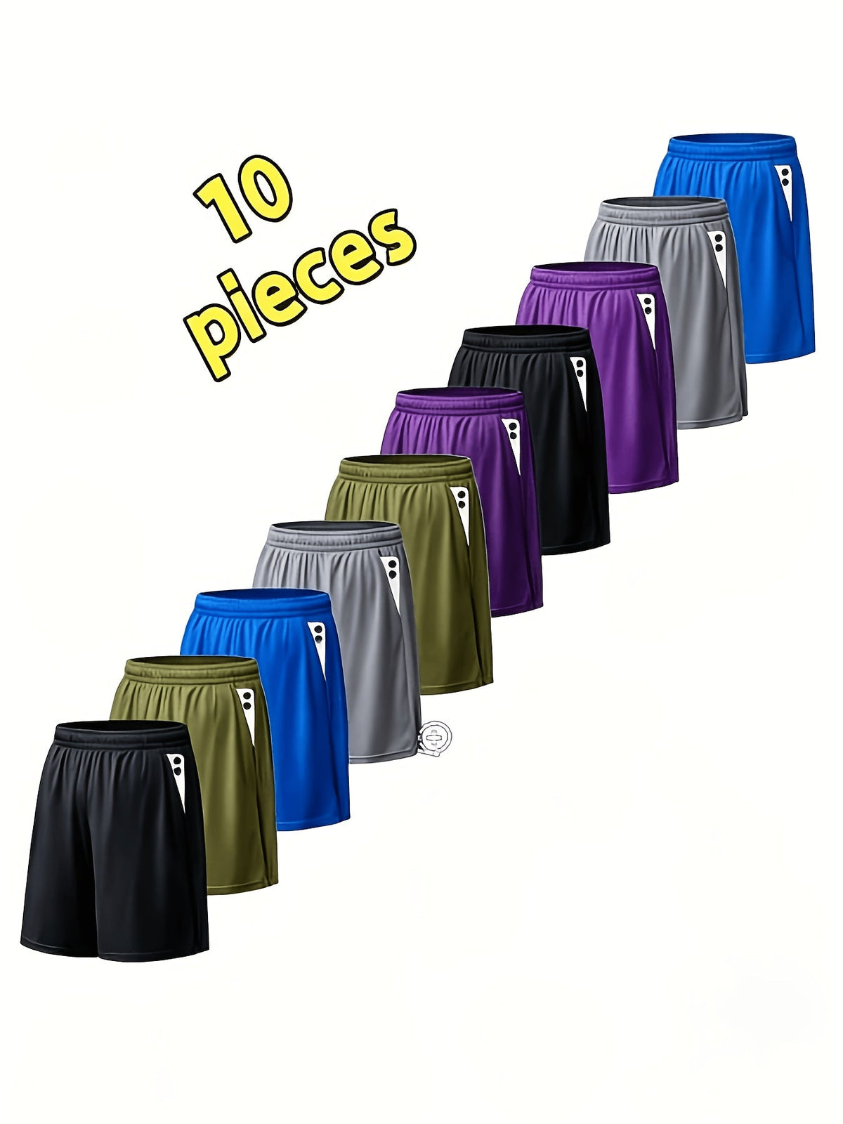 Shorts de sport à séchage rapide pour homme avec poches et taille ajustable – Shorts de training, running et salle de sport légers et coupe ample pour hommes et adolescents, 100 % polyester, couleurs unies, lavables en machine, lot de 10 en gros