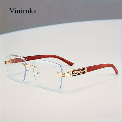 Lunettes de soleil rectangulaires vintage sans monture pour hommes et femmes – Lunettes tendance avec branches léopard et protection UV, 7 couleurs de verres, lunettes unisexes stylées pour l'extérieur, la conduite, les voyages, les fêtes et le quotidien