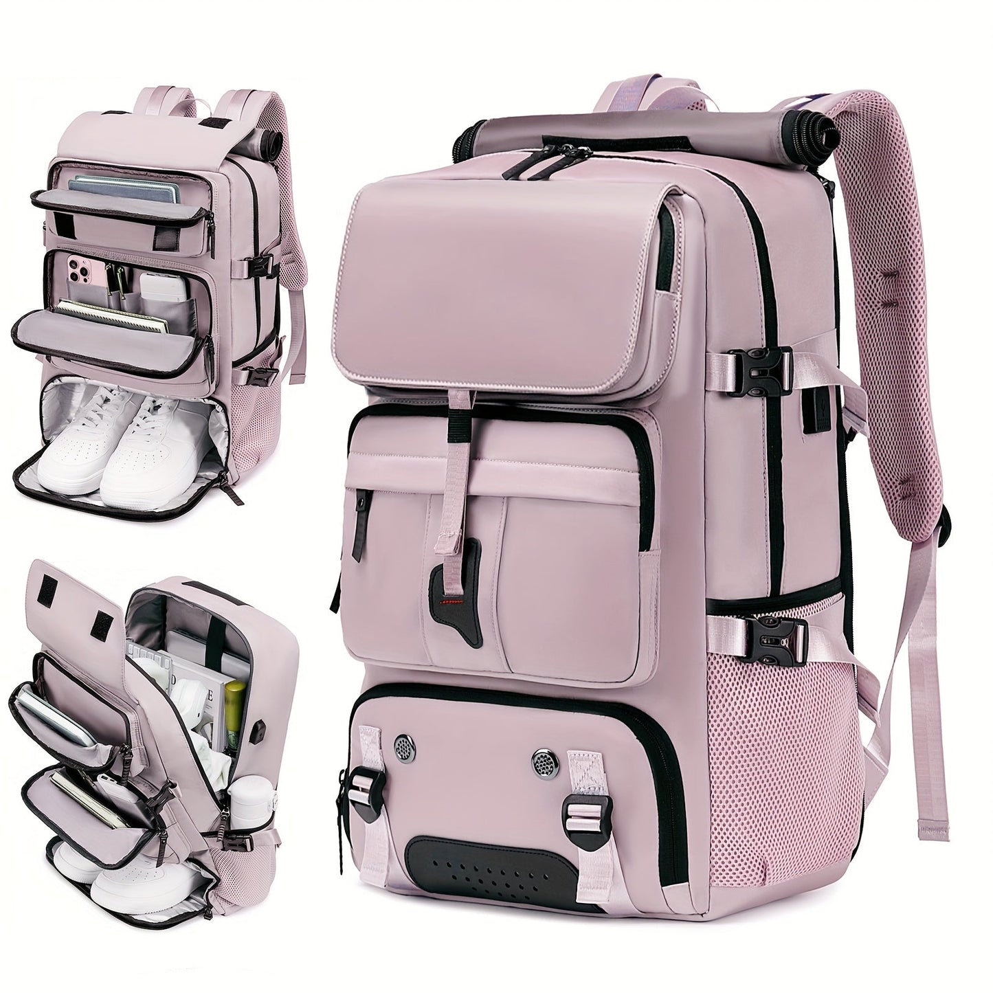 Large Laptop Backpack with Shoe Compartment – Multi-Functional Travel Backpack for Men & Women, Business, College & Carry-On Bag with USB Charging Port, Waterproof, Fits 15.6" Laptop