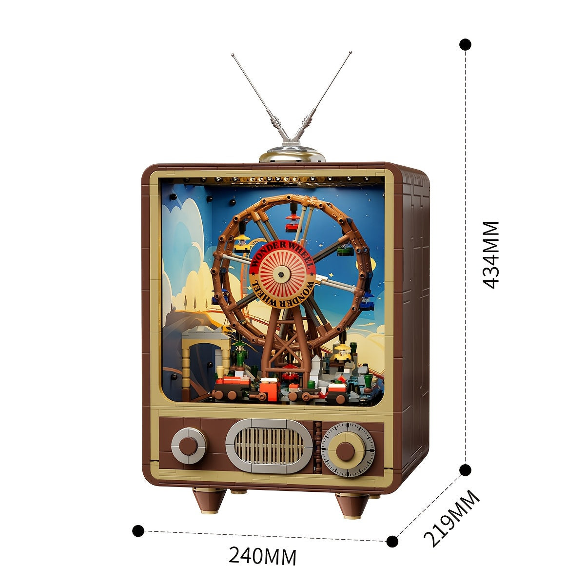 Ensemble de construction de grande roue rétro avec téléviseur, 2715 pièces, kit de modèle motorisé avec lumière LED pour adultes, assemblage de précision, objet de décoration de bureau à collectionner, cadeau d'anniversaire STEM