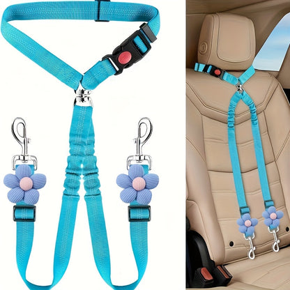Double laisse de sécurité pour chien, attache appuie-tête élastique anti-enchevêtrement réglable pour le voyage en voiture, répartiteur pour 2 chiens, noir, bleu, rouge, orange