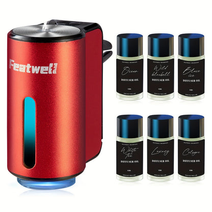 Diffuseur d'aromathérapie pour voiture, humidificateur USB à huiles essentielles | 3 modes de brume réglables, diffuseur de parfum intelligent pour véhicule – Noir, rouge, gris, rose – Lot de 6 parfums en option