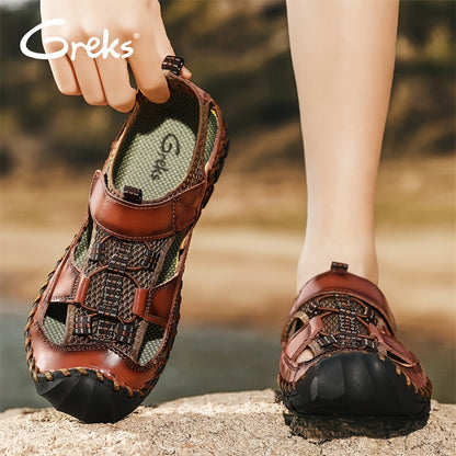 Sandales de pêcheur fermées pour hommes – Chaussures d'eau respirantes faites à la main, sandales de randonnée et de plage antidérapantes et anti-collision pour l'été | Velora