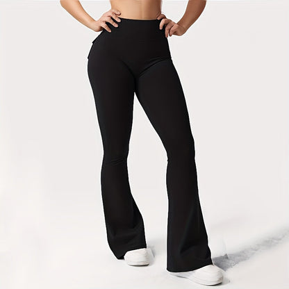 Ensemble 3 pièces pour femme : pantalon de yoga évasé à taille haute avec ceinture et poches, legging galbant effet push-up, squat-proof, 90 % polyester extensible, coupe évasée pour le sport, la gym, la course et le quotidien