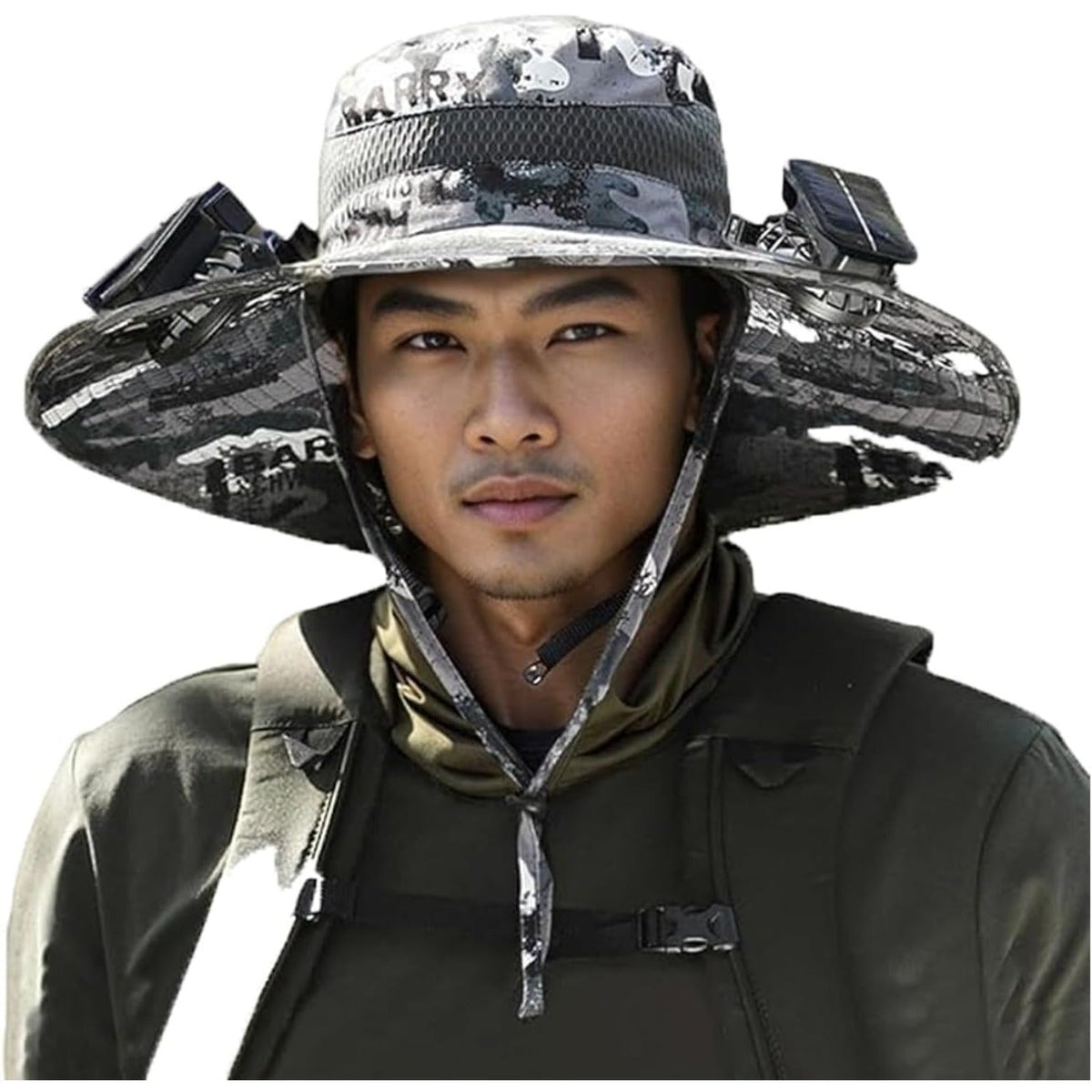 Chapeau de soleil avec ventilateur solaire pour hommes – Large bord anti-UV, ventilateur solaire intégré, taille unique – Idéal pour la pêche, la randonnée, la plage et les activités de plein air