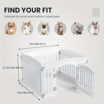 Parc pour chiens pliable à 4 ou 6 panneaux avec fond antidérapant, enclos portable pour chiots, intérieur et extérieur, avec porte à verrouillage de sécurité pour chiens de taille moyenne – Noir et blanc