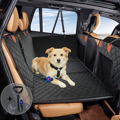 Dog Car Seat with Hard Bottom Support Panel & Mesh Window - Large Space Wear-Resistant Pet Car Seat Mat for Back Seat, Universal Fit Dog Cat Car Booster Seat, Includes Pet Leash Option, Black