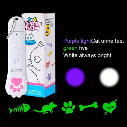 Stylo projecteur interactif pour chat rechargeable par USB - Jouet projecteur à motifs rotatifs, pointeur LED avec lampe torche blanche, jouet interactif pour chat