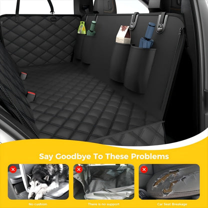 Housse de siège de voiture pour chien – Protection de banquette arrière antidérapante et anti-rayures avec 4 poches de rangement et rabats latéraux pour voitures, camions et SUV