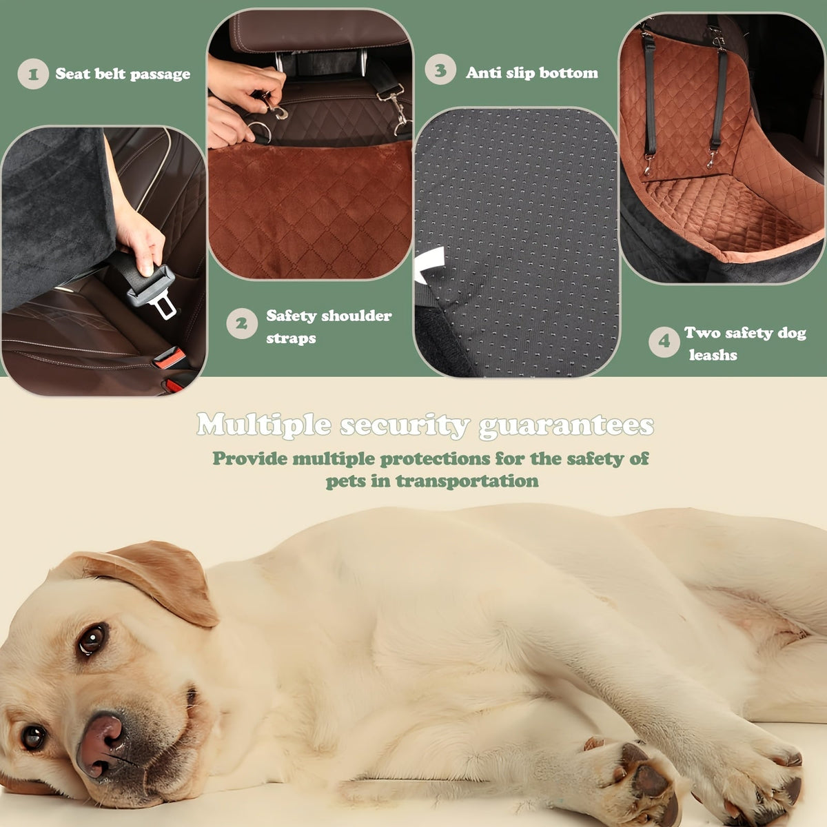 Siège auto pour chiens de taille moyenne à grande – Panier de voyage lavable en mousse à mémoire de forme pour animaux avec passage pour ceinture de sécurité, sangles réglables et installation en 3 points, Gris Noir Marron Tout Noir Noir Gris