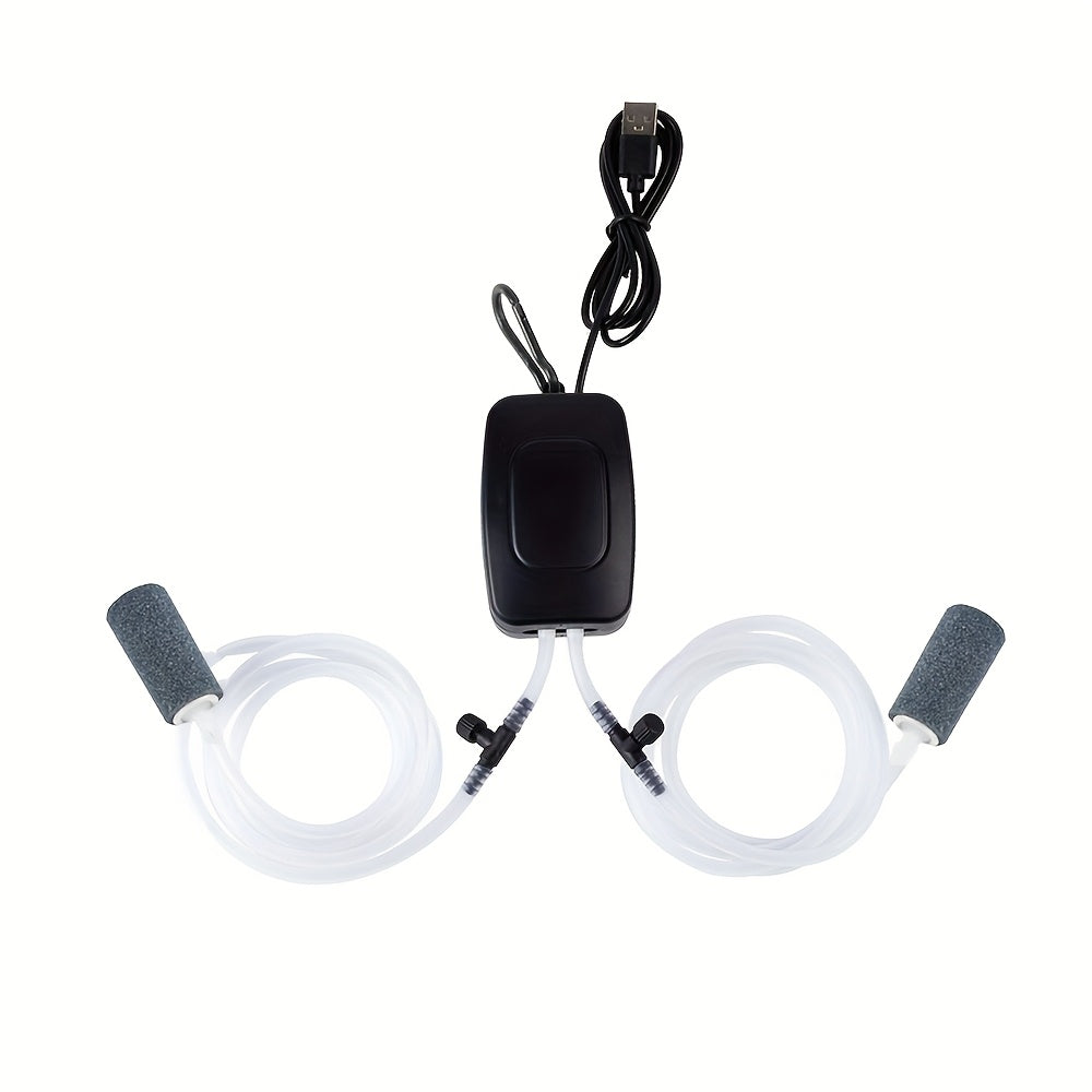 Pompe à oxygène USB pour aquarium - Pompe à air silencieuse à double sortie réglable pour aquarium domestique, pêche en extérieur et transport de poissons vivants, design compact à haut débit (noir ou blanc)