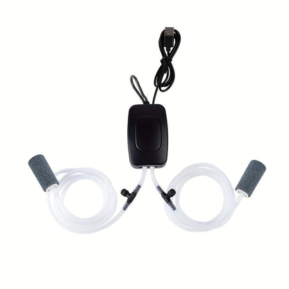 Pompe à oxygène USB pour aquarium - Pompe à air silencieuse à double sortie réglable pour aquarium domestique, pêche en extérieur et transport de poissons vivants, design compact à haut débit (noir ou blanc)
