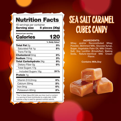 Cubes de caramel au sel marin, paquet en vrac de 1,36 kg – environ 225 pièces, emballées individuellement, caramel fondant à partager, pour le goûter, offrir, cuisiner ou remplir des coupelles à bonbons