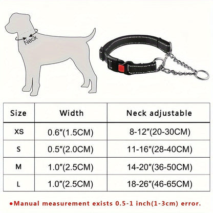 Martingale Dog Collar with Stainless Steel Chain – Heavy-Duty Soft Padded Reflective Training Collar with Quick-Release Buckle for Small, Medium & Large Dogs, 5 Colors