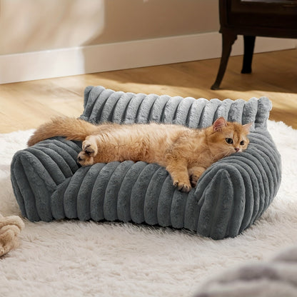 Canapé-lit pour chats d'intérieur - Panier apaisant et moelleux avec revêtement en velours côtelé de qualité supérieure, structure de soutien indéformable, canapé douillet pour chats et petits chiens