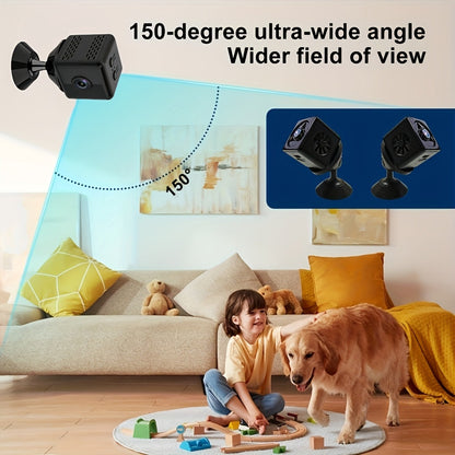Mini caméra de sécurité sans fil 2K – Caméra de surveillance intérieure WiFi avec vision nocturne, support magnétique, enregistrement continu, moniteur pour bébé et animaux, alimentation USB/batterie, carte SD et stockage cloud
