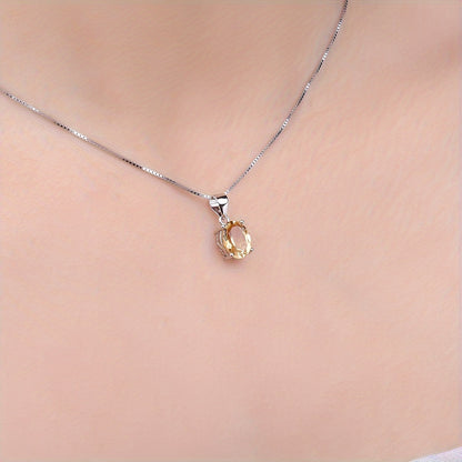 925 Sterling Silver Natural Gemstone Oval Cut Pendant Necklace for Women – Amethyst Citrine Garnet Peridot Topaz Multi-Faceted Fine Jewelry, Elegant Dating Daily Gift for Girls