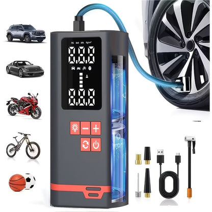 Compresseur d'air portable sans fil – Rechargeable par USB, affichage numérique, éclairage LED, adaptateurs multi-embouts, batterie au lithium, convient aux voitures, motos, vélos et ballons de sport