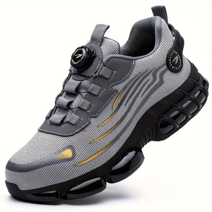 Chaussures de travail respirantes pour hommes – Chaussures de sécurité durables avec bandes réfléchissantes, semelle légère et amortissante pour l'industrie, la construction et un usage quotidien, disponibles en noir et gris, tailles US 6 à 11