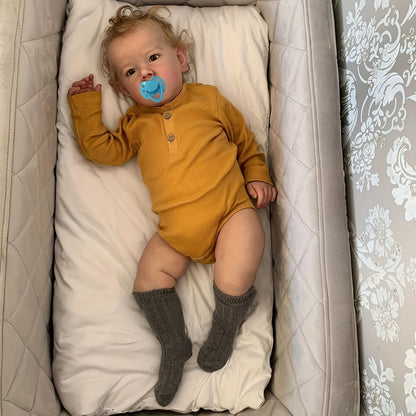Poupée reborn de 70 cm, réaliste, corps en tissu et vinyle souple, faite à la main, nouveau-né fille avec cheveux implantés, biberon et tétine - BZDOLL Liam, poupée d'artiste pour enfant, cheveux blonds, cadeau